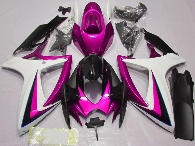Lojas Carenagens Moto Suzuki GSXR 600 / GSXR 750 2006-2007 - Branco Rosa Preto Brilhante