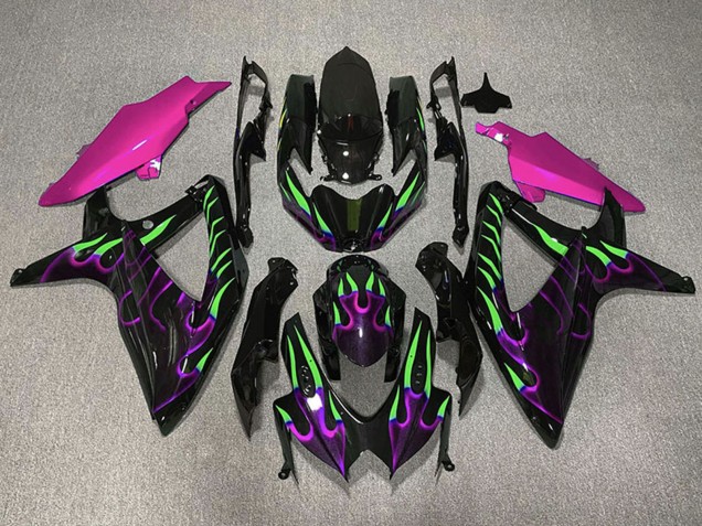 Lojas Carenagens Moto Suzuki GSXR 600 / GSXR 750 2008-2010 - Preto Brilhante Rosa Roxo Verde Chama