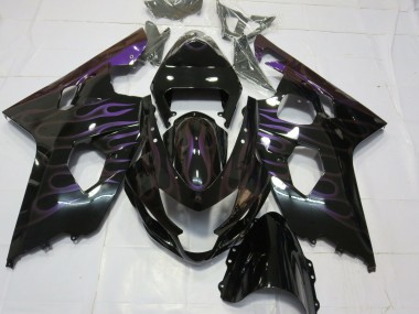 Lojas Carenagens Moto Suzuki GSXR 600 / GSXR 750 2004-2005 - Preto Brilhante Roxo Chama