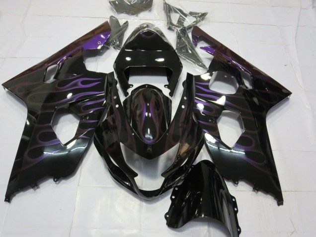 Lojas Carenagens Moto Suzuki GSXR 600 / GSXR 750 2004-2005 - Preto Brilhante Roxo Chama