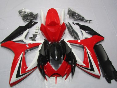 Lojas Carenagens Moto Suzuki GSXR 600 / GSXR 750 2006-2007 - Branco Vermelho Preto Brilhante Listra