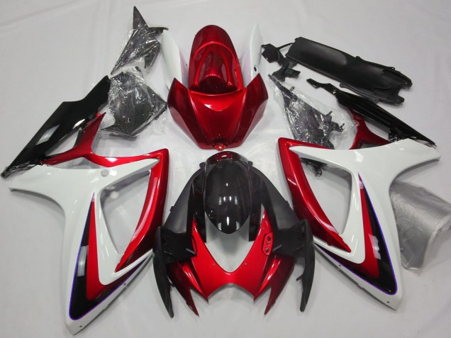 Lojas Carenagens Moto Suzuki GSXR 600 / GSXR 750 2006-2007 - Branco Vermelho Preto Brilhante