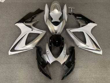 Lojas Carenagens Moto Suzuki GSXR 600 / GSXR 750 2006-2007 - Prata Branco Preto Brilhante OEM Estilo