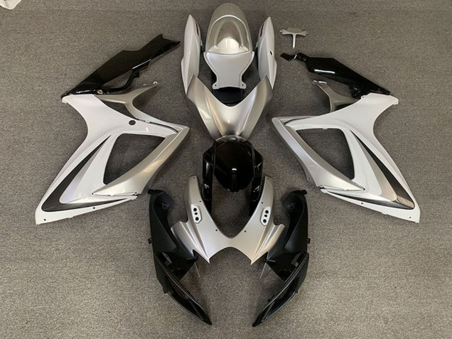 Lojas Carenagens Moto Suzuki GSXR 600 / GSXR 750 2006-2007 - Prata Branco Preto Brilhante OEM Estilo