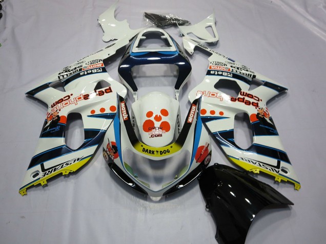 Lojas Carenagens Moto Suzuki GSXR 600 / GSXR 750 2001-2003 - Branco Azul Vermelho Amarelo Spots