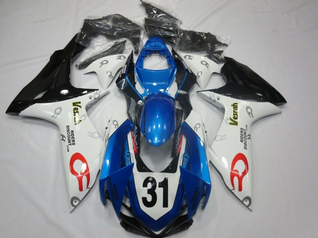 Lojas Carenagens Moto Suzuki GSXR 600 / GSXR 750 2011-2024 - Branco Azul Preto Brilhante Vesrah 31