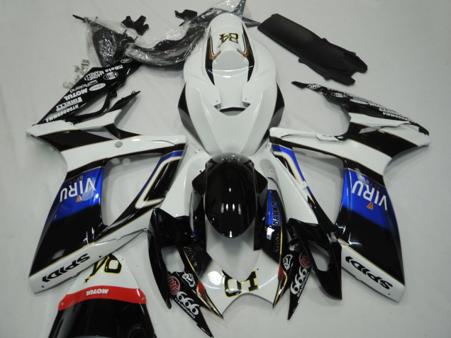 Lojas Carenagens Moto Suzuki GSXR 600 / GSXR 750 2006-2007 - Branco Azul Preto Brilhante Viru