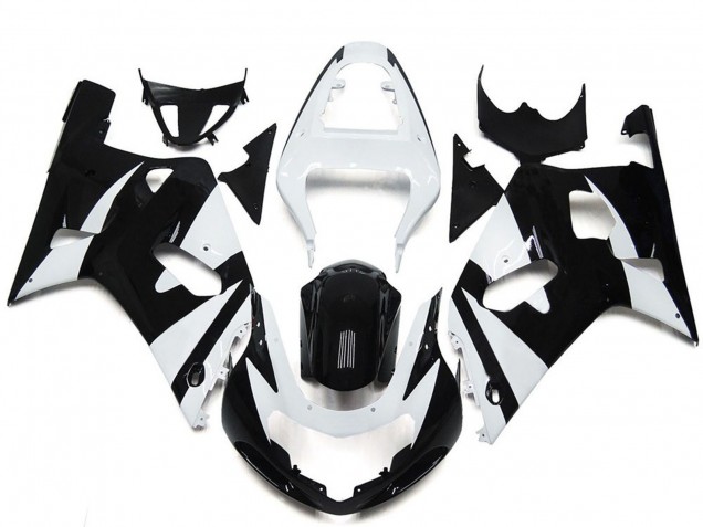 Lojas Carenagens Moto Suzuki GSXR 600 / GSXR 750 2001-2003 - Branco Preto Brilhante OEM Estilo