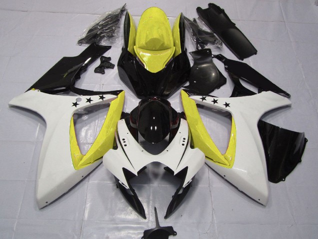 Lojas Carenagens Moto Suzuki GSXR 600 / GSXR 750 2006-2007 - Amarelo Branco Preto Brilhante Estrela