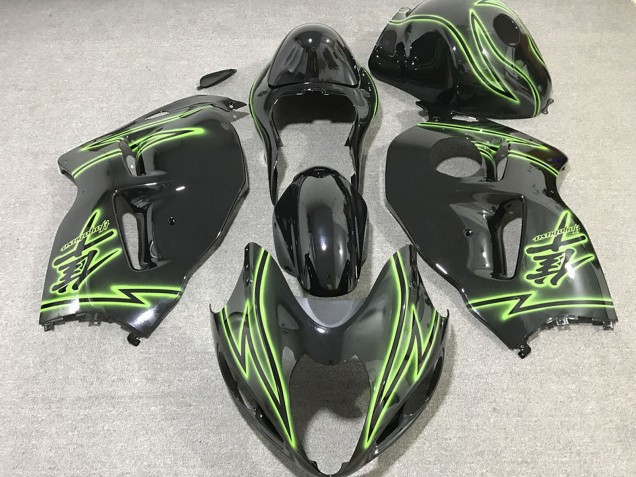 Lojas Carenagens Moto Suzuki GSXR 1300 1996-2007 - Preto Brilhante Verde Lightning