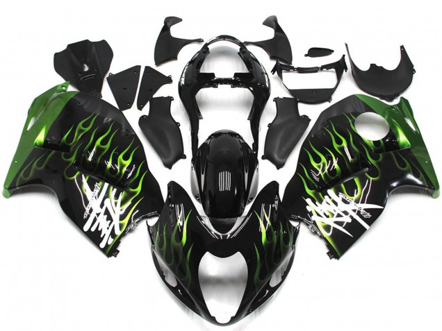 Lojas Carenagens Moto Suzuki GSXR 1300 1996-2007 - Preto Brilhante Verde Profundo Chama