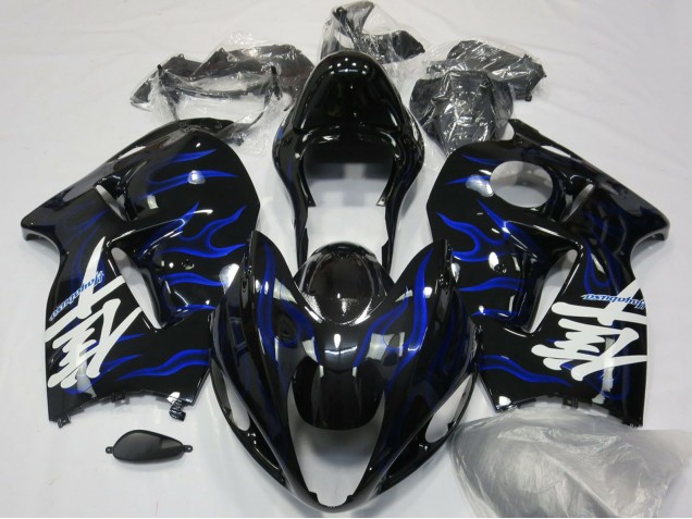 Lojas Carenagens Moto Suzuki GSXR 1300 1996-2007 - Preto Brilhante Azul Chama