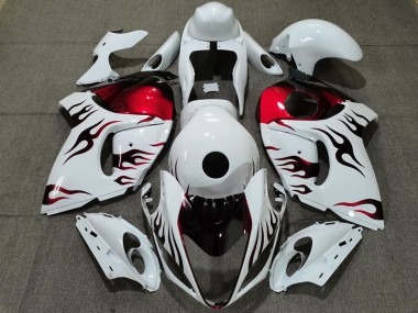 Lojas Carenagens Moto Suzuki GSXR 1300 2008-2020 - Branco Brilhante Vermelho Chama