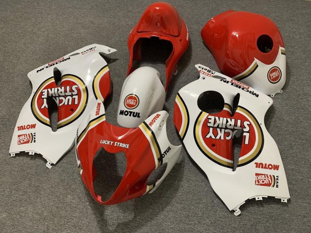 Lojas Carenagens Moto Suzuki GSXR 1300 1996-2007 - Branco Vermelho Lucky Strike