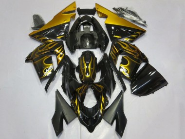 Lojas Carenagens Moto Kawasaki ZX10R 2004-2005 - Preto Brilhante Ouro Chama