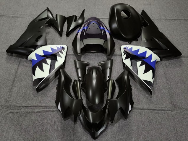 Lojas Carenagens Moto Kawasaki ZX10R 2004-2005 - Preto Fosco Azul Escuro Tubarão