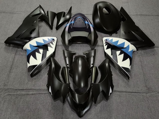 Lojas Carenagens Moto Kawasaki ZX10R 2004-2005 - Preto Fosco Azul Claro Tubarão