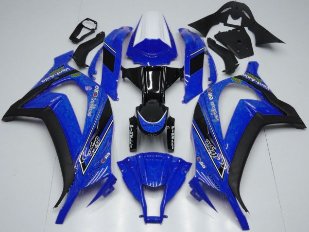 Lojas Carenagens Moto Kawasaki ZX10R 2011-2015 - Branco Azul Preto Brilhante OEM Estilo