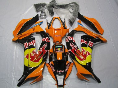 Lojas Carenagens Moto Kawasaki ZX10R 2011-2015 - Laranja Amarelo Preto Brilhante Red Bull