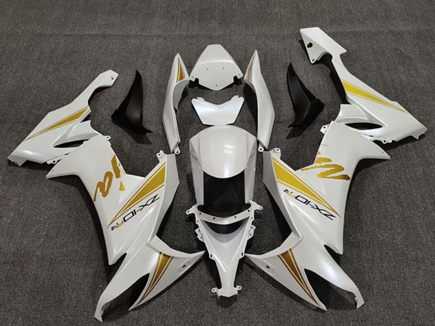 Lojas Carenagens Moto Kawasaki ZX10R 2008-2010 - Branco Pérola Ouro