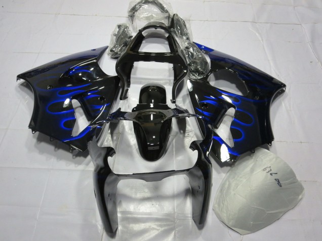 Lojas Carenagem Moto Kawasaki ZX6R 2000-2002 - Preto Brilhante Azul Chama