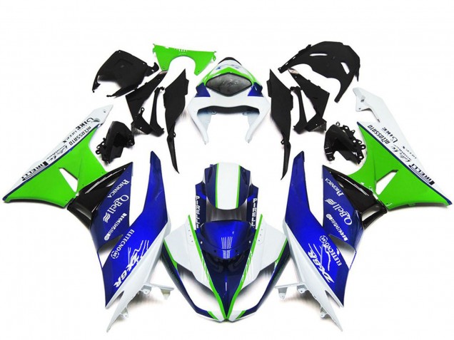 Lojas Carenagens Moto Kawasaki ZX6R 2009-2012 - Branco Verde Azul Preto