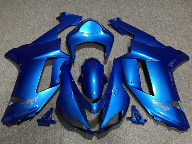 Lojas Carenagens Moto Kawasaki ZX6R 2007-2008 - Azul Brilhante Chrome Logo