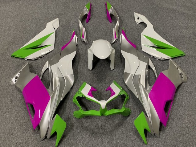 Lojas Carenagens Moto Kawasaki ZX6R 2019-2022 - Branco Prata Verde Rosa