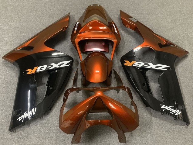 Lojas Carenagens Moto Kawasaki ZX6R 2003-2004 - Laranja Preto Brilhante