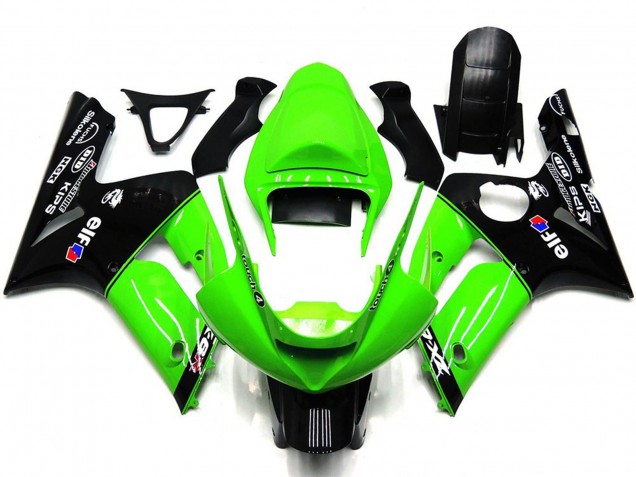 Lojas Carenagens Moto Kawasaki ZX6R 2003-2004 - Verde Preto Brilhante Elf Silkolene