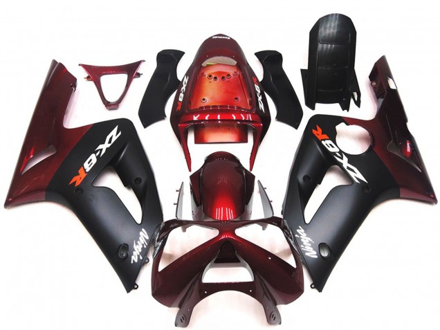 Lojas Carenagens Moto Kawasaki ZX6R 2003-2004 - Vermelho Castanho Preto Fosco