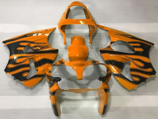 Lojas Carenagens Moto Kawasaki ZX6R 2000-2002 - Laranja Preto Chama