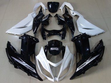 Lojas Carenagem Moto Kawasaki ZX6R 2013-2018 - Branco Preto Brilhante