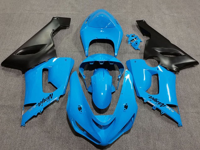 Lojas Carenagens Moto Kawasaki ZX6R 2005-2006 - Azul Vibrante Preto Fosco