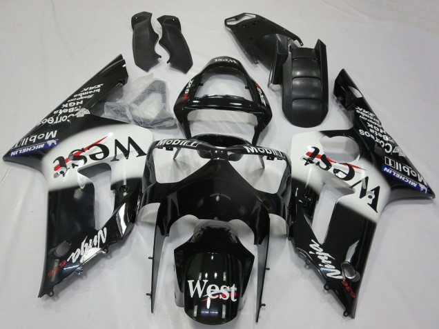 Lojas Carenagens Moto Kawasaki ZX6R 2003-2004 - Preto Brilhante Branco West