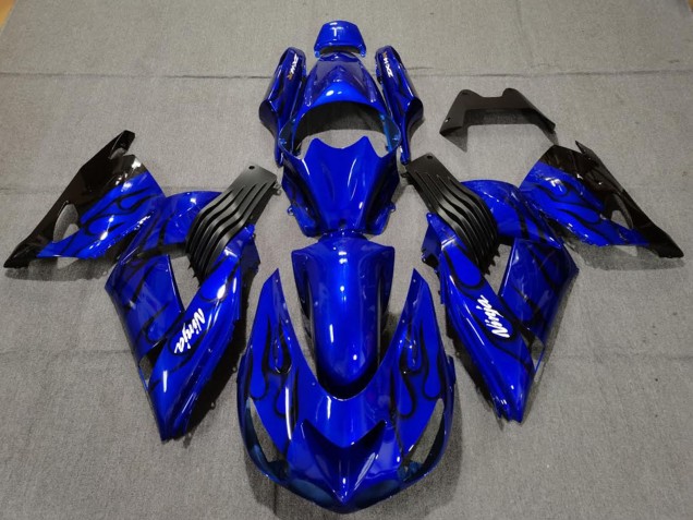 Lojas Carenagens Moto Kawasaki ZX14R 2006-2011 - Azul Preto Chama