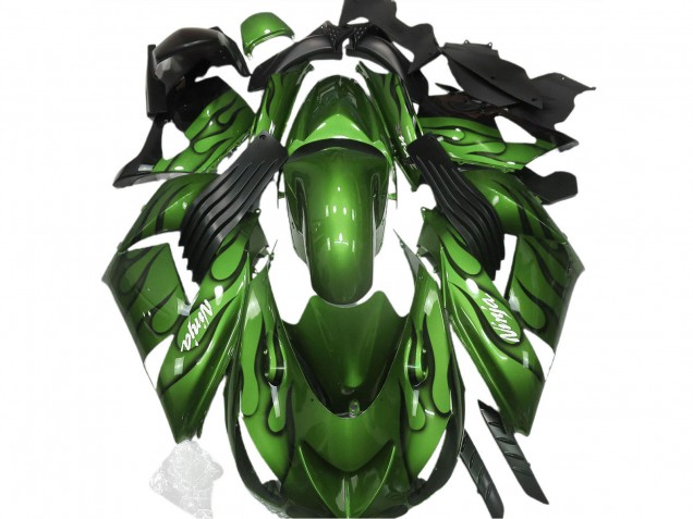 Lojas Carenagens Moto Kawasaki ZX14R 2006-2011 - Verde Preto Chama
