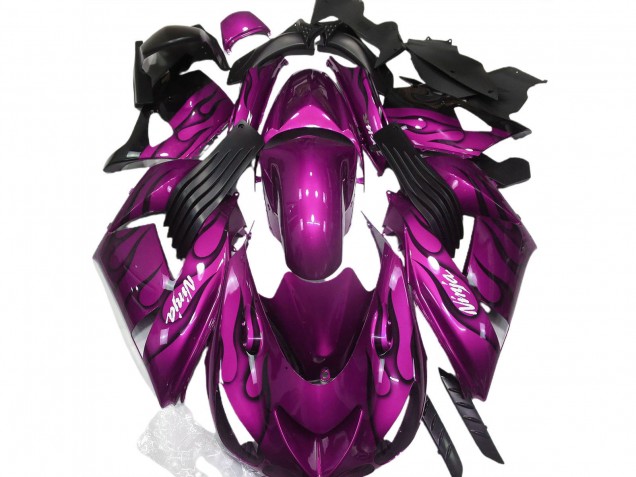 Lojas Carenagem Moto Kawasaki ZX14R 2006-2011 - Roxo Preto Chama Branco Ninja