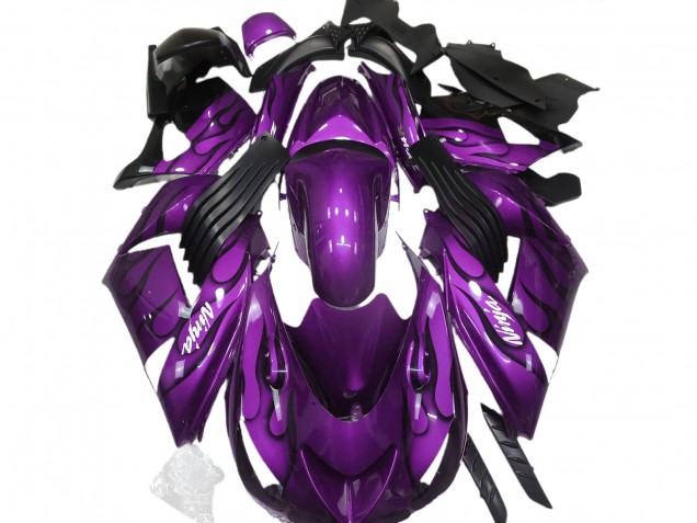 Lojas Carenagens Moto Kawasaki ZX14R 2006-2011 - Roxo Preto Chama Branco Ninja