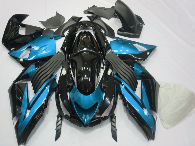 Lojas Carenagens Moto Kawasaki ZX14R 2006-2011 - Azul Claro Preto Brilhante