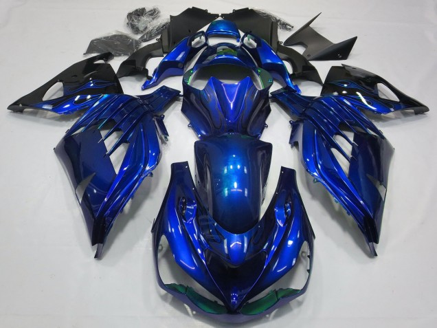 Lojas Carenagens Moto Kawasaki ZX14R 2012-2024 - Azul Preto Brilhante