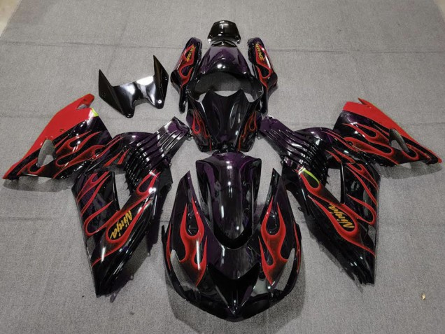Lojas Carenagens Moto Kawasaki ZX14R 2006-2011 - Preto Brilhante Vermelho Chama Ouro Ninja