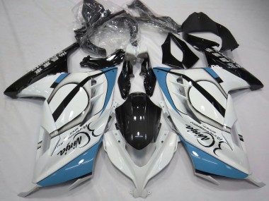 Lojas Carenagens Moto Kawasaki Ninja 300 2013-2024 - Branco Brilhante Azul Claro Preto