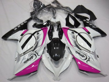 Lojas Carenagens Moto Kawasaki Ninja 300 2013-2024 - Branco Brilhante Rosa Preto