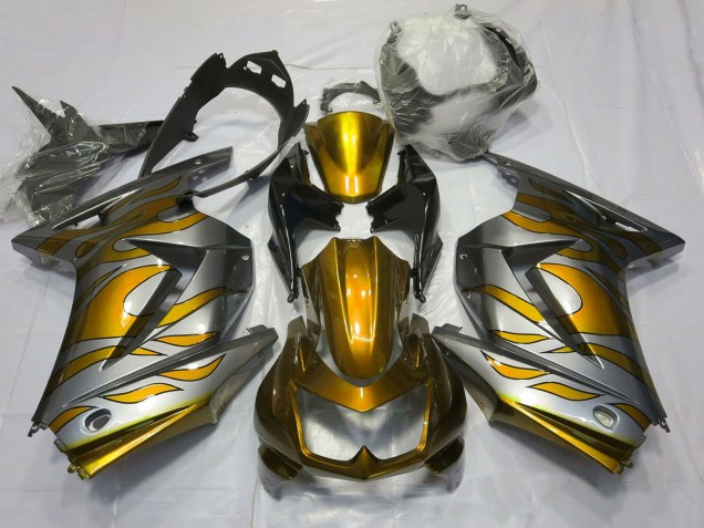 Lojas Carenagens Moto Kawasaki Ninja 250 2008-2012 - Prata Ouro Chama