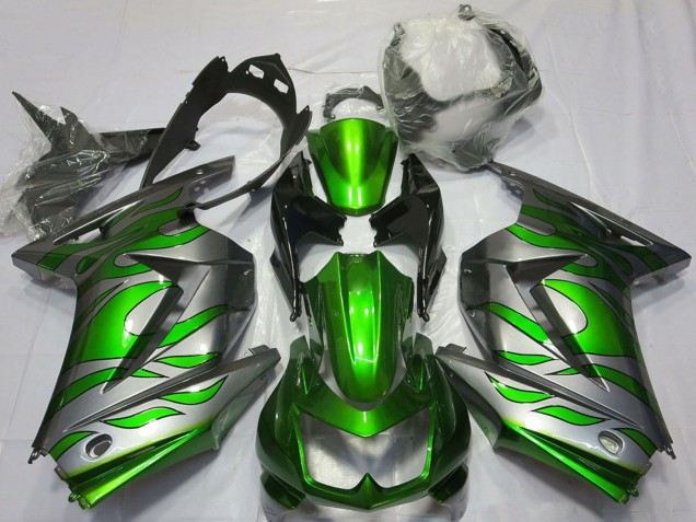 Lojas Carenagens Moto Kawasaki Ninja 250 2008-2012 - Prata Verde Chama