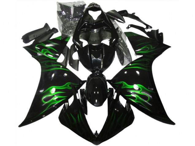 Lojas Carenagens Moto Yamaha R1 2009-2011 - Preto Brilhante Verde Chama