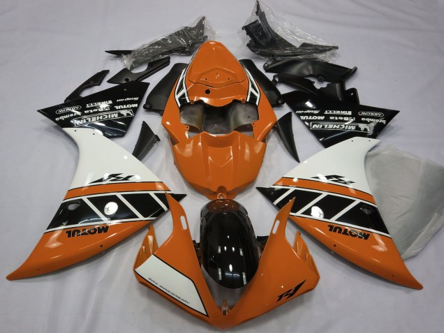 Lojas Carenagens Moto Yamaha R1 2012-2014 - Laranja Branco Preto Brilhante