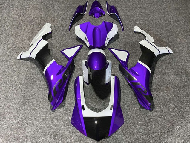 Lojas Carenagens Moto Yamaha R1 2015-2019 - Branco Roxo Fibra de Carbono Accents