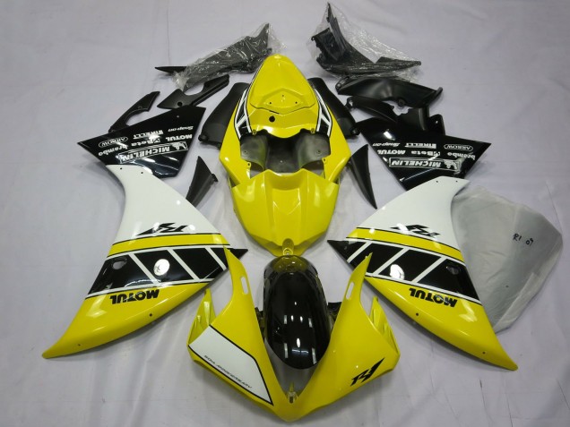 Lojas Carenagens Moto Yamaha R1 2012-2014 - Branco Amarelo Preto Brilhante